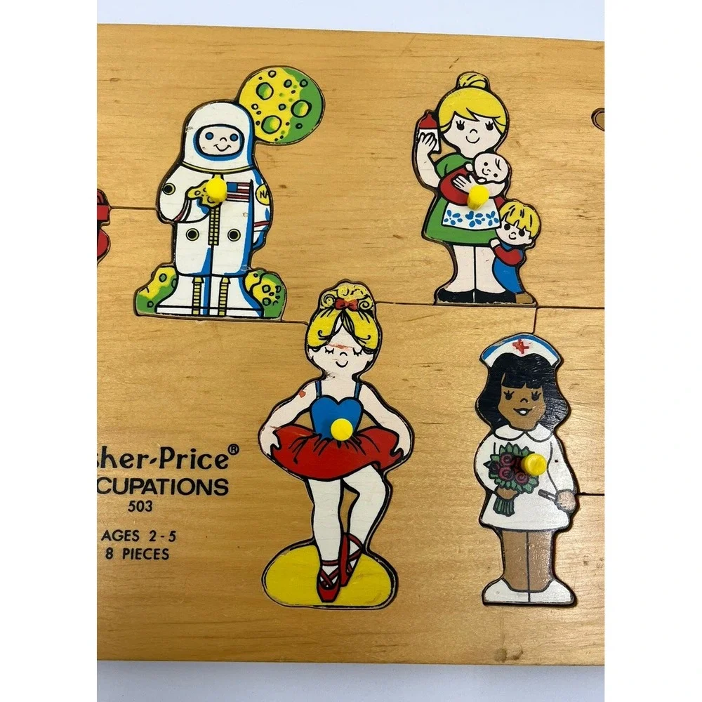 Vintage Fisher Price Occupations Wood Peg Puzzle 503 Complete